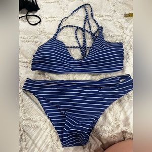 SHEIN Blue and White Striped Bikini Set